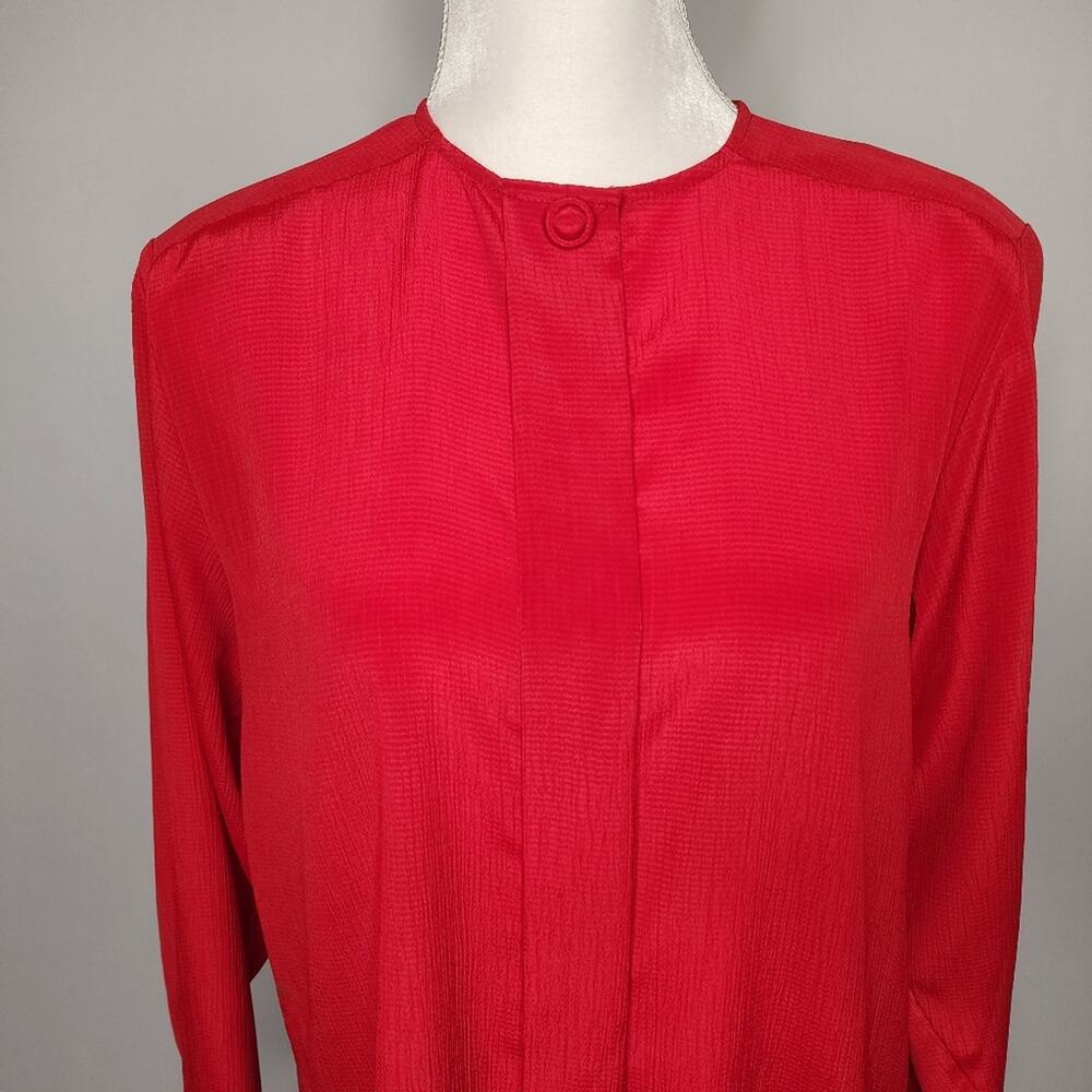 Vintage Oscar de la Renta Red Long Sleeve Blouse Size Medium - Picture 2 of 5